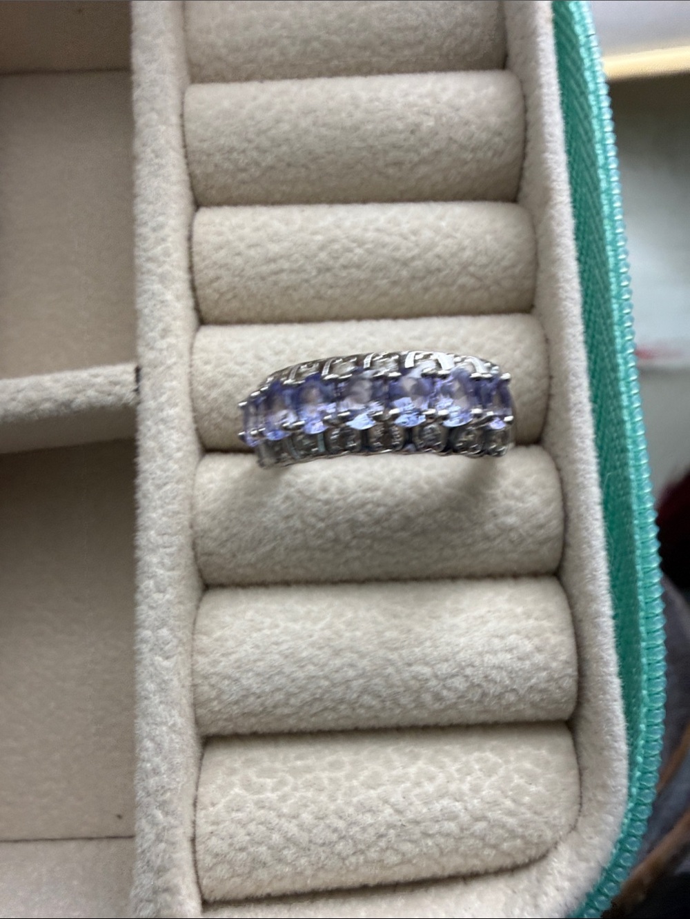 Sterling Silver S925 NATURAL TANZANITE and SAPPHIRE Band Ring Size 7